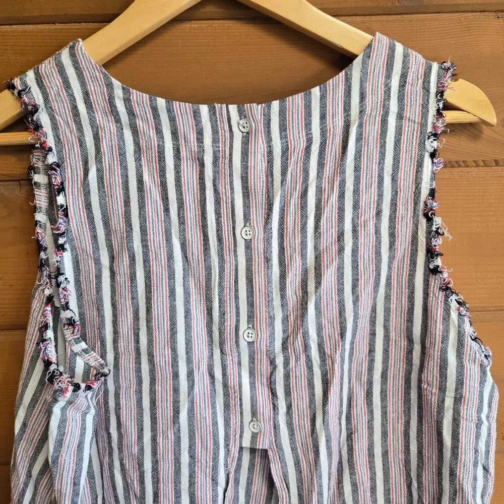 Anthropologie Tank Top Cloth & Stone Stripe Frayed Split Open Back Large Boho - Picture 4 of 5